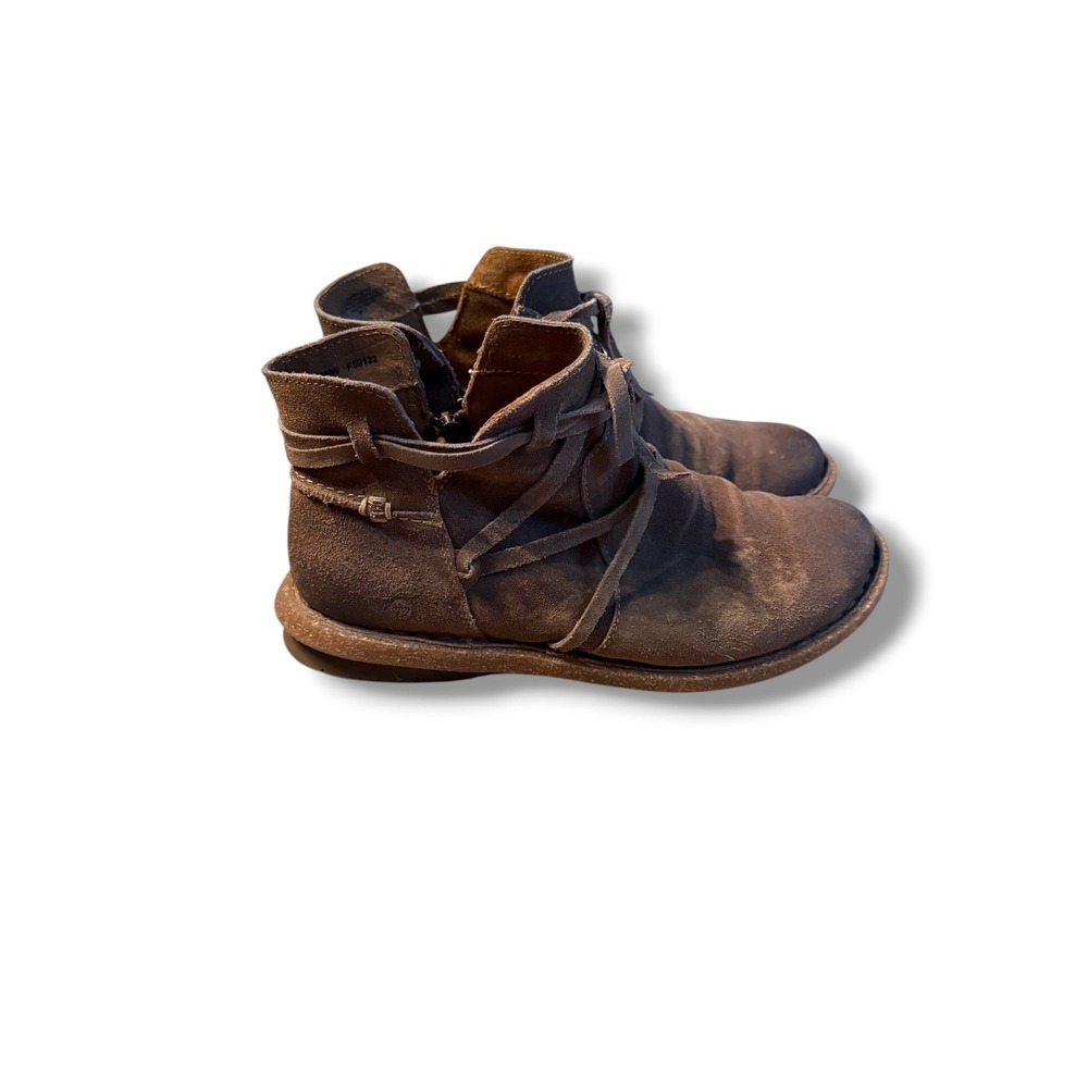 Born Tarkiln Ankle Boots Womens 7.5 Brown Suede Lace Up Side Zip Leather Booties